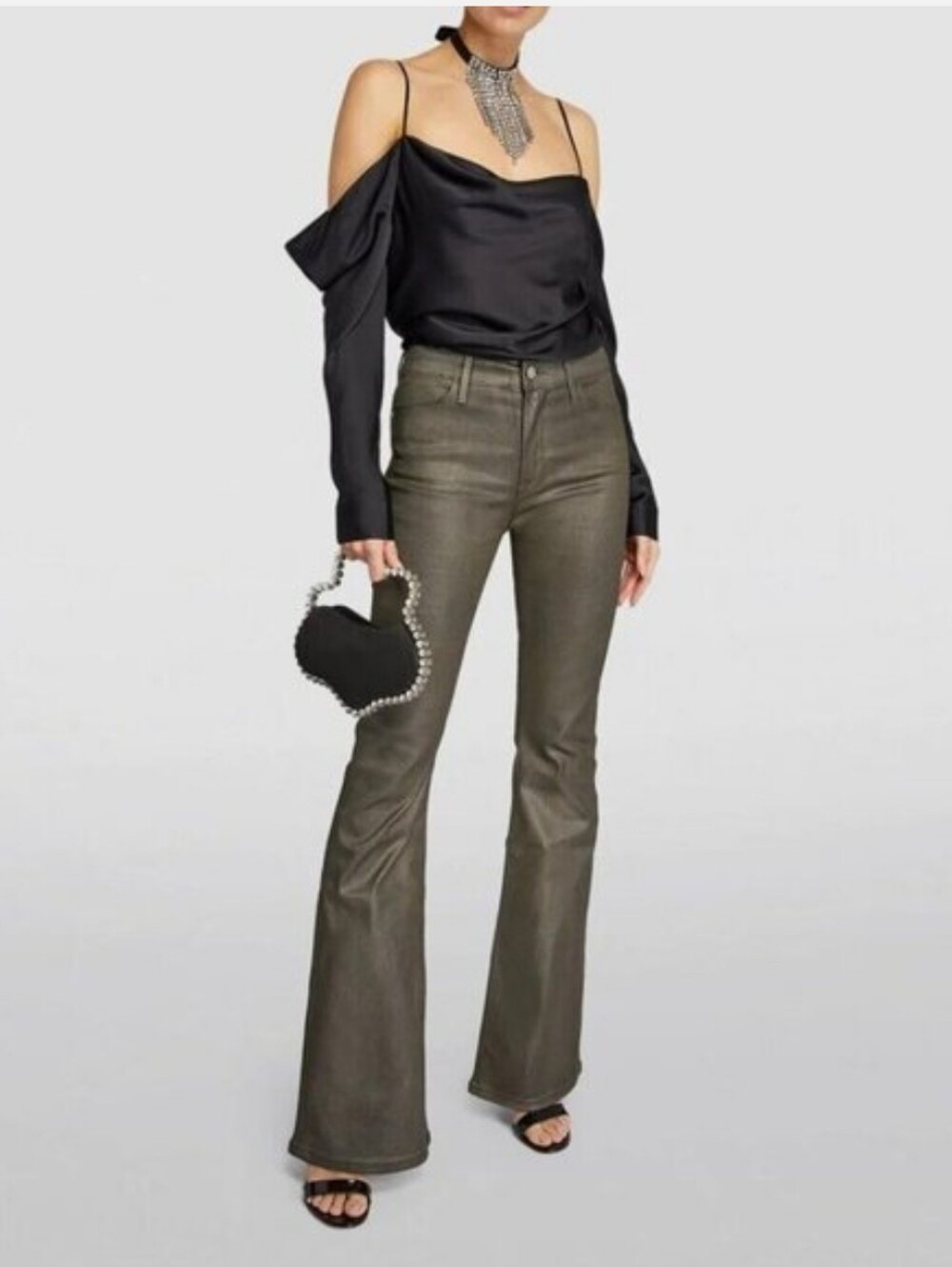 FRAME Le High Flare Jeans Pewter Metallic Size 27 NWT High Rise Designer